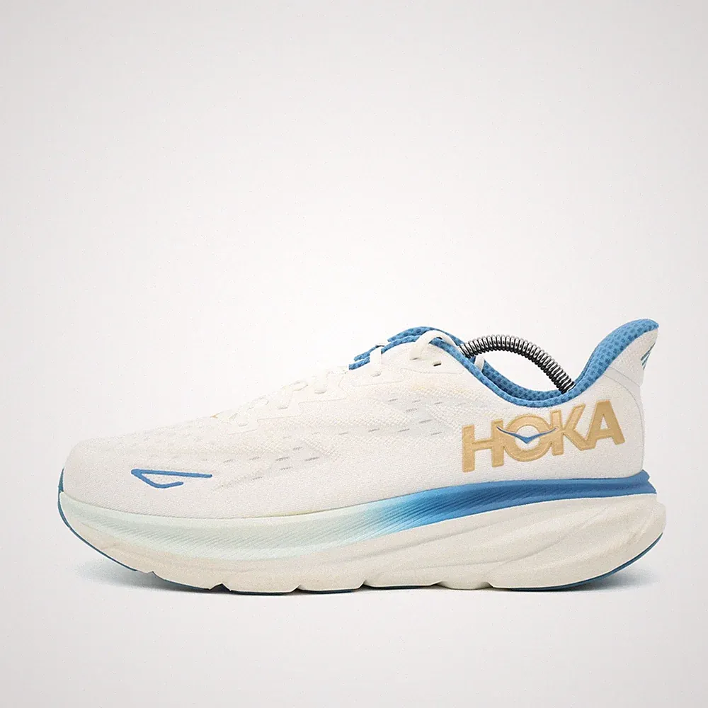Hoka One Herren Clifton 9 Sportschuhe EU 46 Weiß/Blau/Gold 1132210FTG