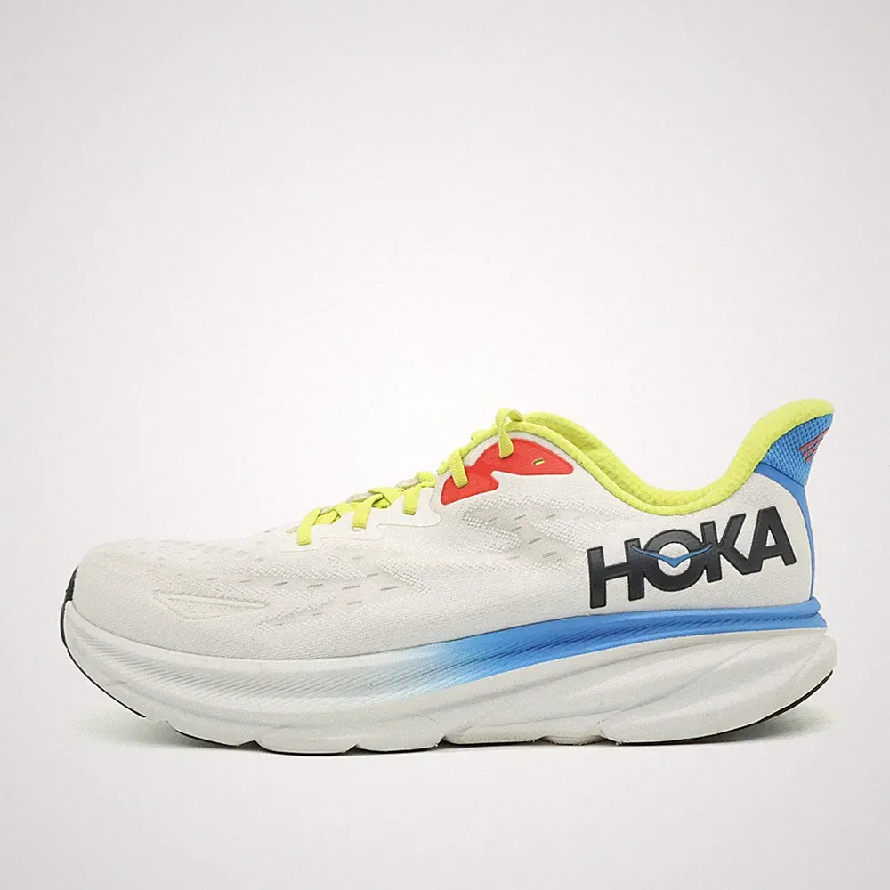 Hoka One Herren Clifton 9 Wide Schuhe EU 49⅓ Weiß/Blau/Gelb 1132210 BVR Low Top