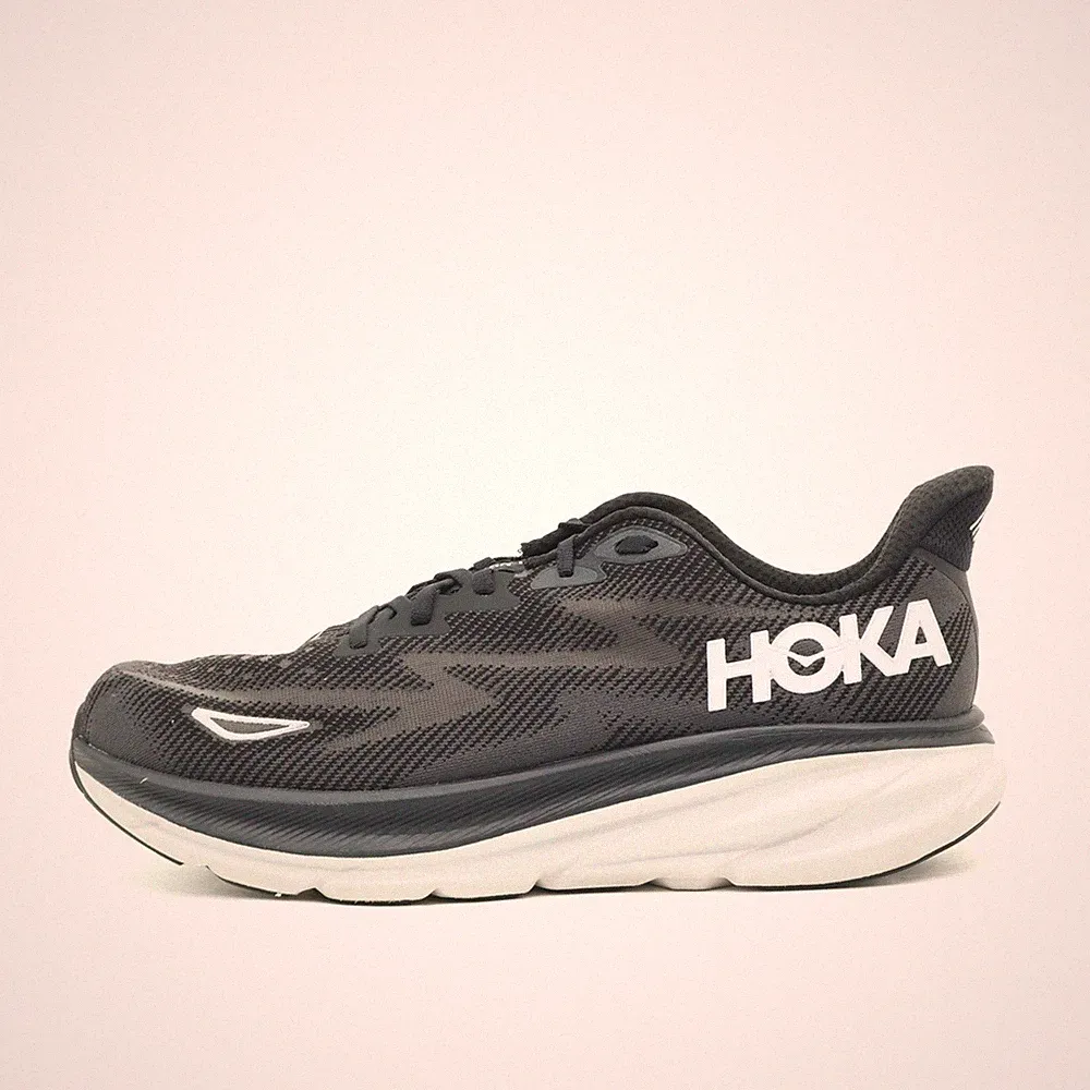 Hoka One Herren Clifton 9 Wide Schuhe Schwarz Weiß Mesh Sohle Laufschuh EU 47⅓