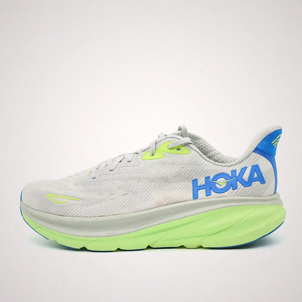 Hoka One Herren Clifton 9 Wide Schuhe Weiß/Blau/Limettengrü Laufschuhe EU 46 2/3
