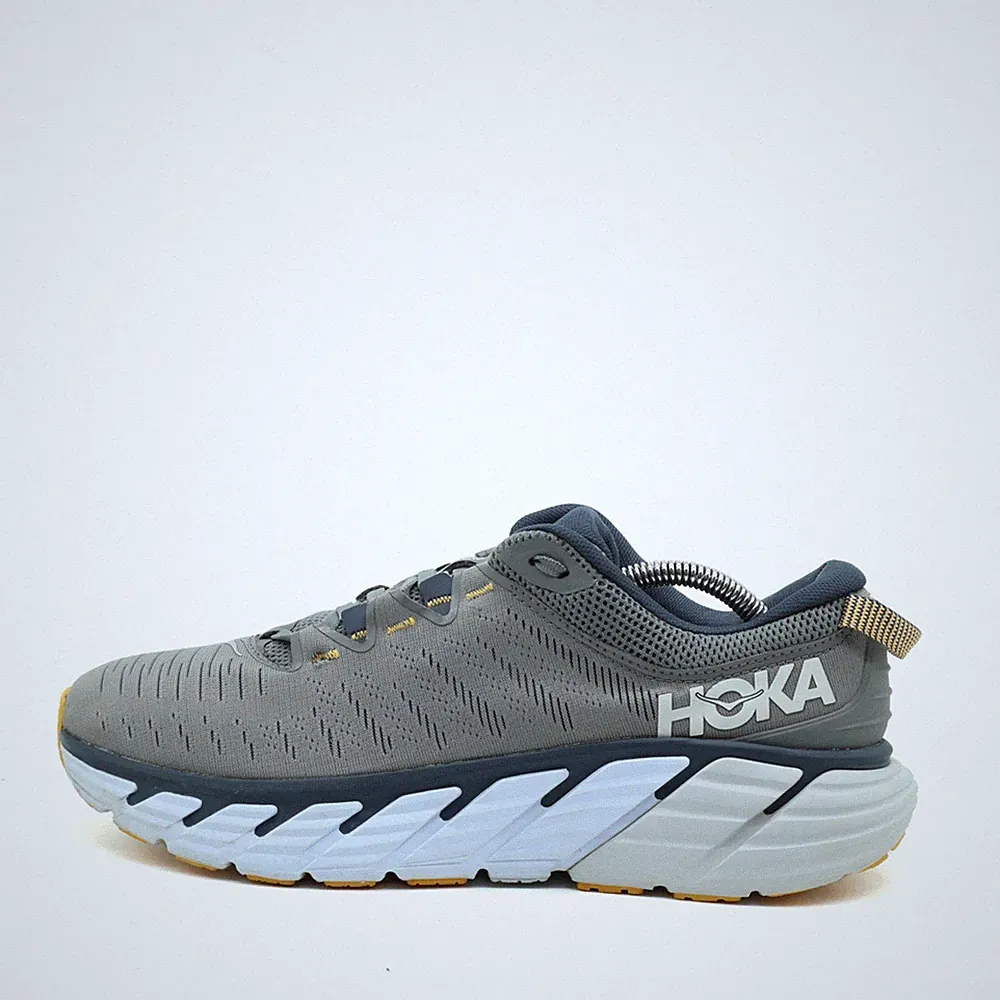 HOKA ONE Herren Gaviota 3 Sneaker Grau Gelb Mesh Low-Top Laufschuh EU 43 1/3