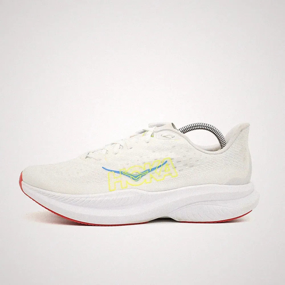 Hoka One Herren Mach 6 Sneaker Weiß/Gelb Mesh Ultraleicht Laufschuhe EU 44