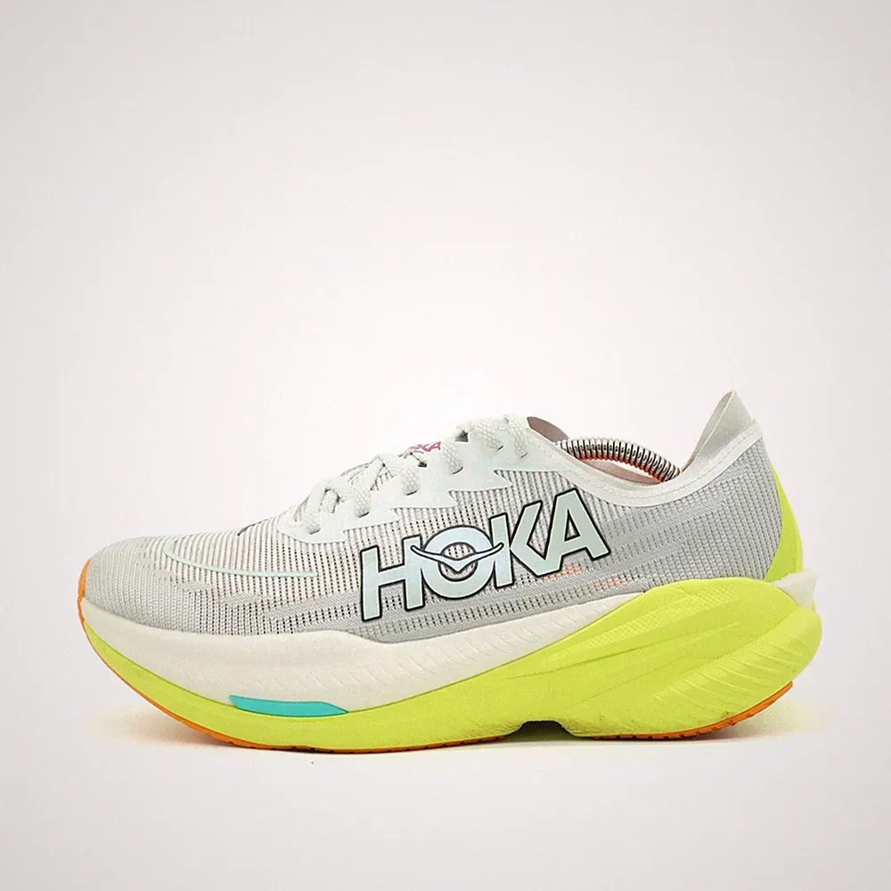 Hoka One Herren Mach X 2 Schuhe Weiß Gelb Türkis Mesh Neu Laufschuh EU 44.5