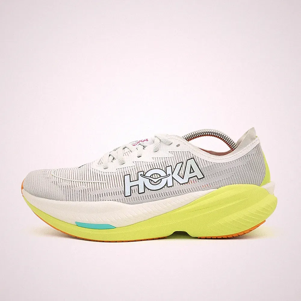 Hoka One Herren Mach X 2 Sneaker Grau Gelb Mesh Low-Top Laufschuhe EU 43 1/3