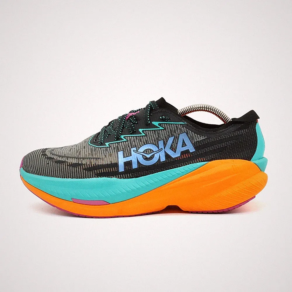 Hoka One Herren Mach X 2 Sneaker Schwarz/Türkis/Orange Mesh Laufschuhe EU 43 1/3