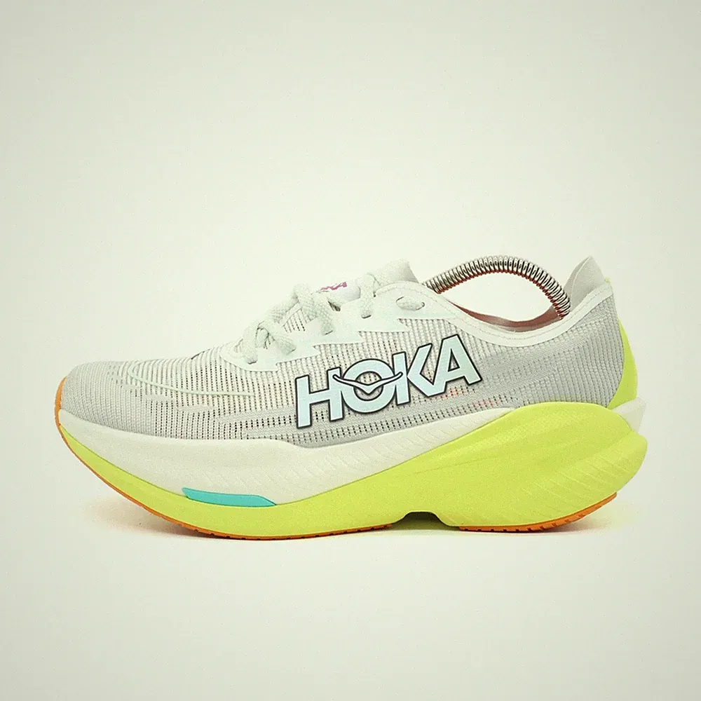 Hoka One Herren Mach X 2 Sportschuhe Grau Weiß Gelb Mesh Laufschuhe EU 43 1/3