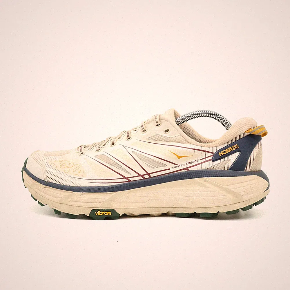 Hoka One Herren Mafate Speed 2 Laufschuhe EU 45 1/3 Beige/Blau Obermaterial