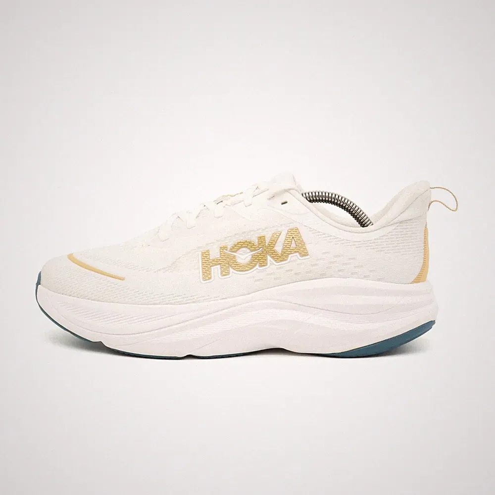 Hoka One Herren Skyflow Sportschuh Weiß/Gold/Blau Mesh ämpfend Laufschuh EU 42