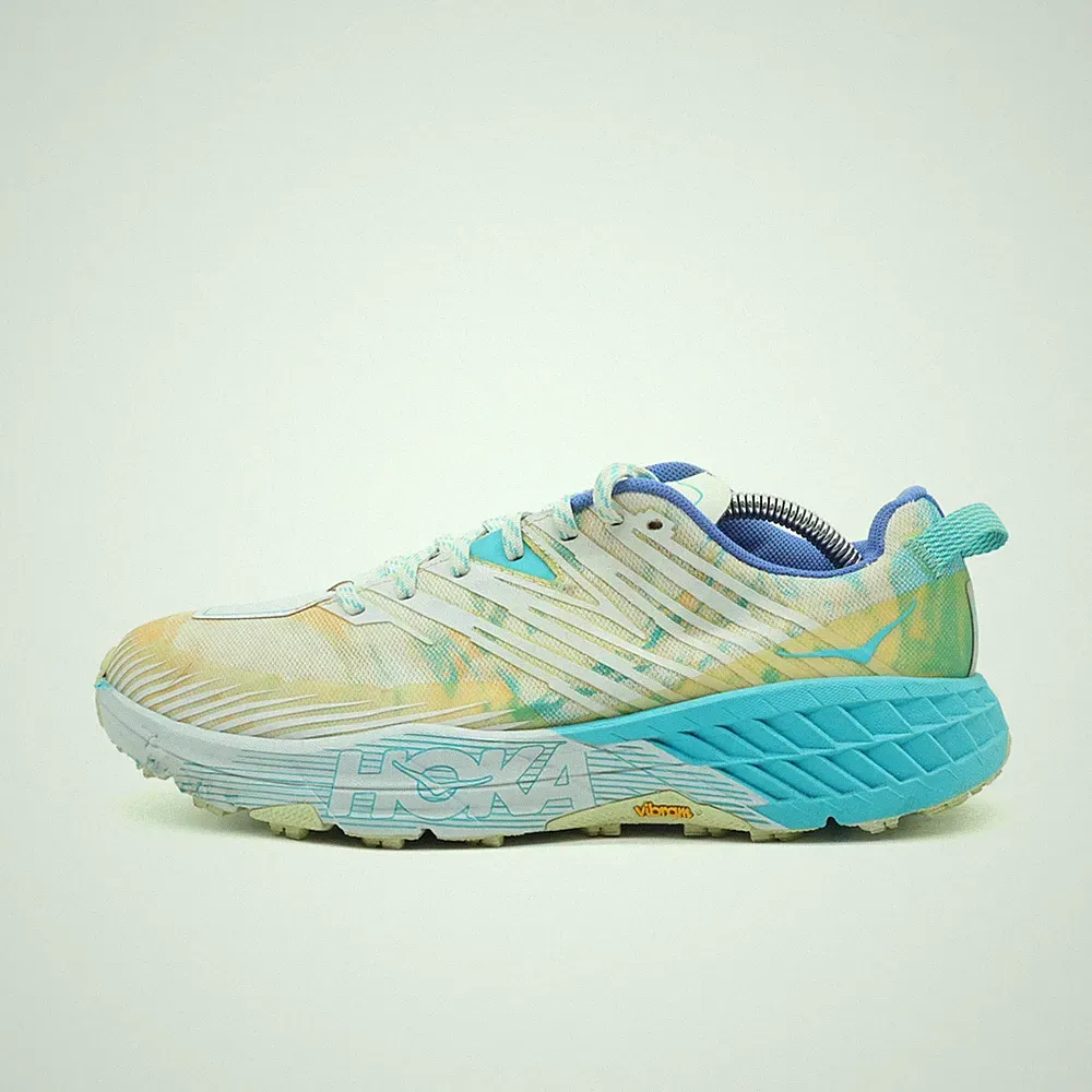 Hoka One Herren Speedgoat 4 Wide Schuhe Gelb/Blau Vibram-Sohle Laufschuhe EU 44