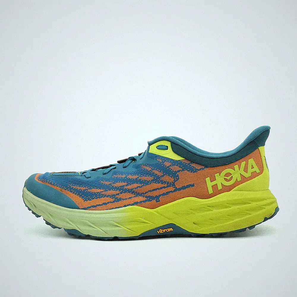 Hoka One Herren Speedgoat 5 Wide Schuhe Blau Gelb Orange Laufschuhe EU 50 2/3