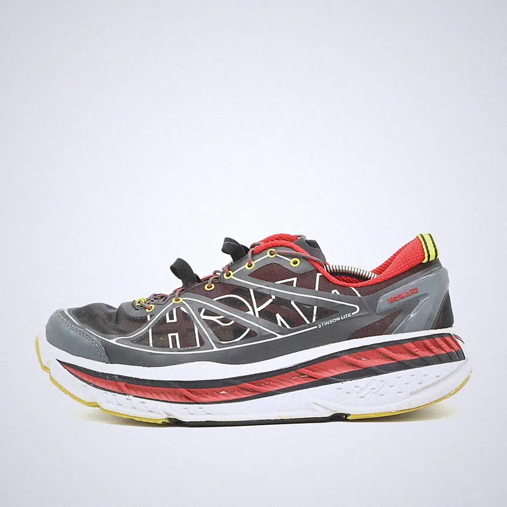 Hoka One Herren Stinson Lite Schuhe Rot Gelb Schwarz Mesh Laufschuhe EU 46 2/3
