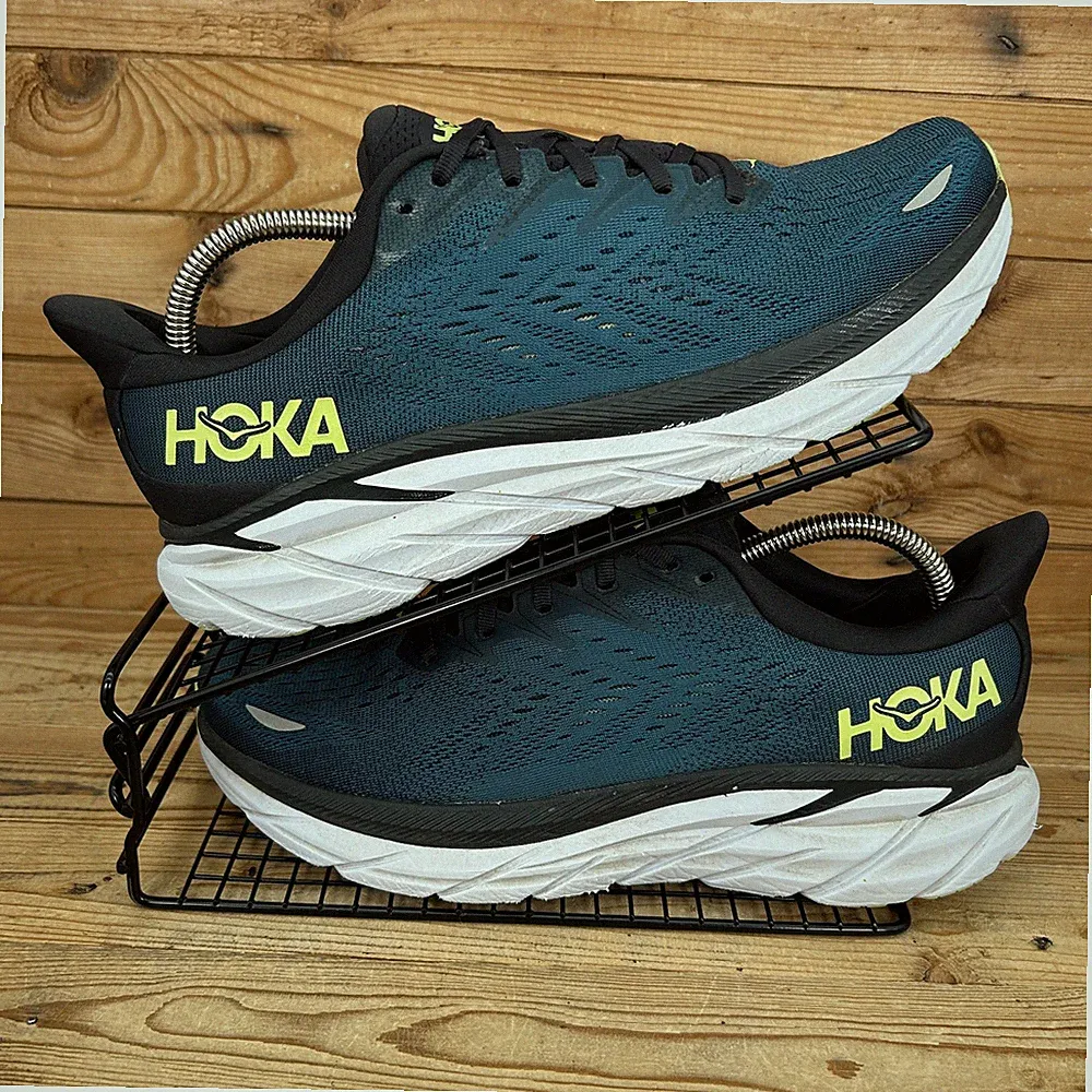 Hoka One One Turnschuhe Herren Größe UK 10 Clifton 8 blau koralle Straßenlaufschuhe
