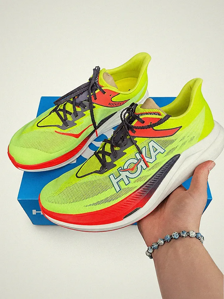 Hoka Rocket X3 Herren Laufschuhe Running Sneaker Carbon Gr. 46 2/3 Gelb Rot