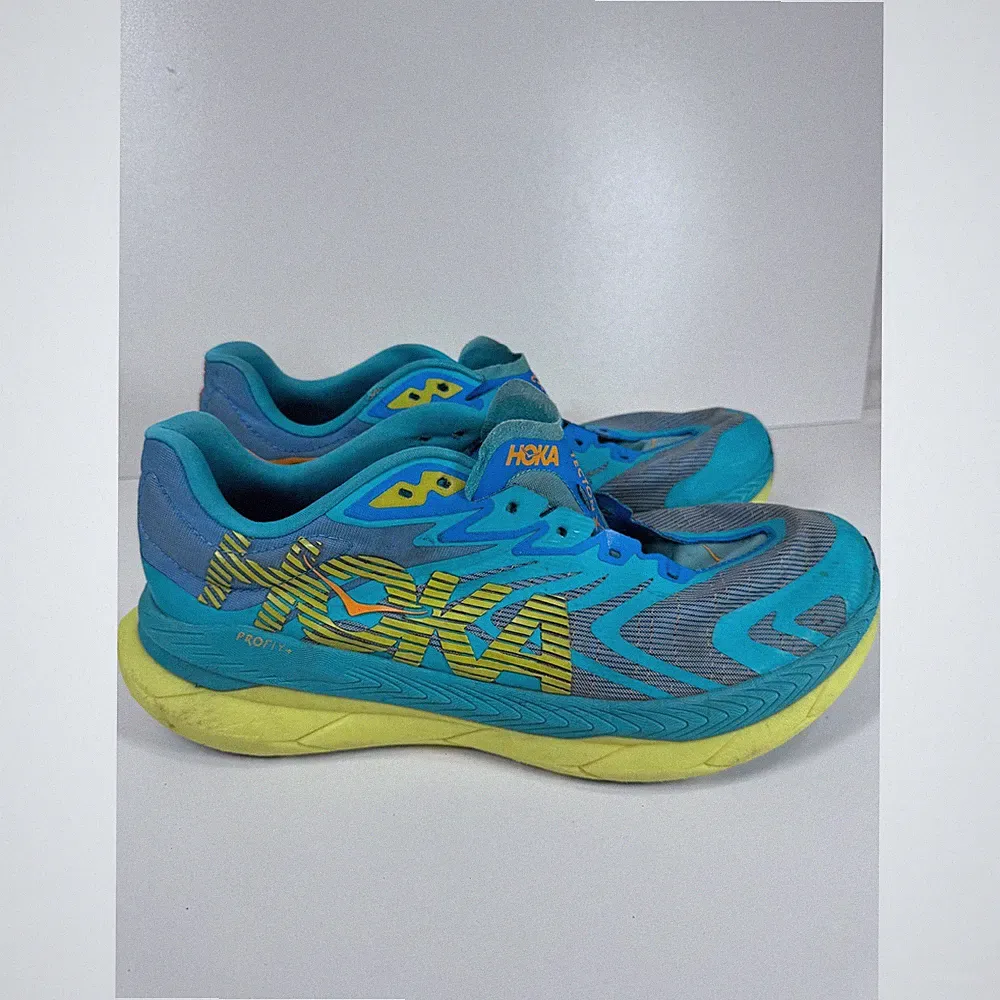 Hoka Trail Running Shoes Tecton X 2 Blue Yellow 12 12D 46.5 No laces no insoles