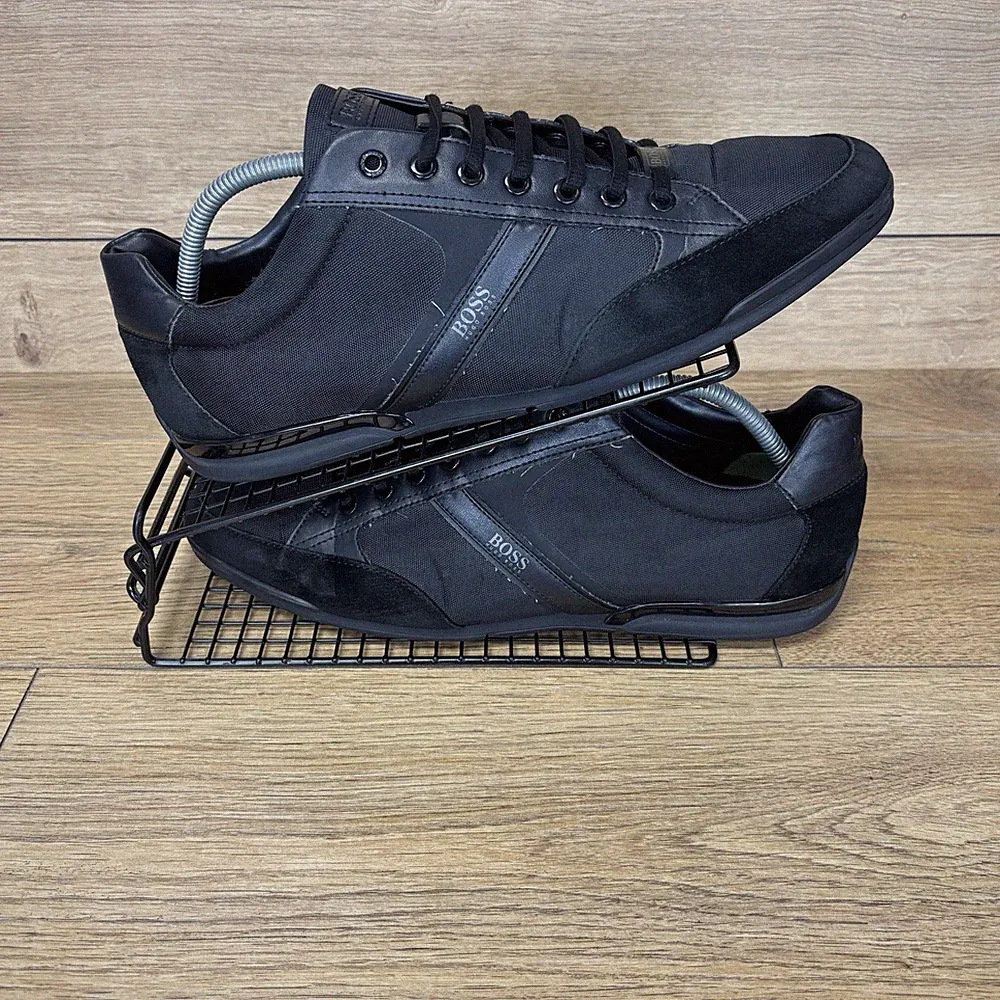 Hugo Boss Schuhe Herren Gr. UK 12 Saturn Schwarz Canvas Freizeit Niedrig Canvas Sneaker 46