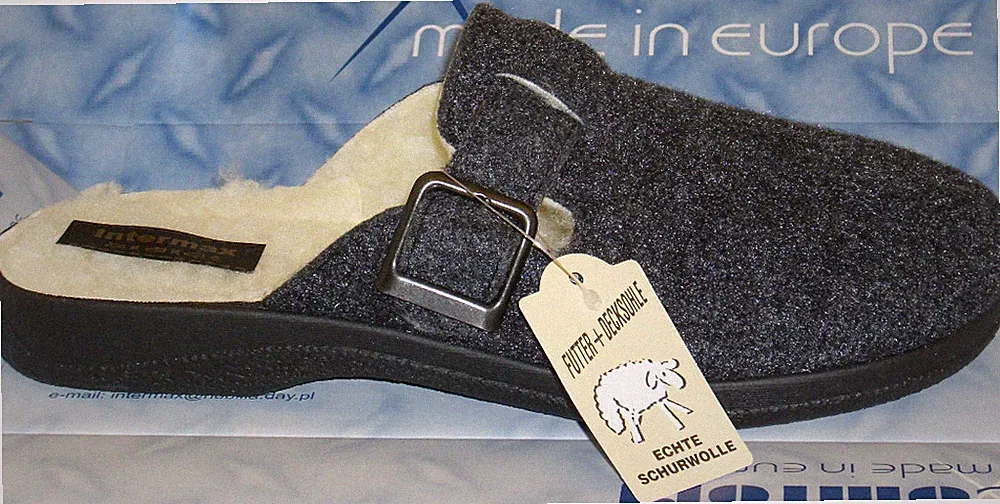 INTERMAX Hausschuhe Filz&Wolle Puschen warme Pantoffeln Ristriemen Schlupfer