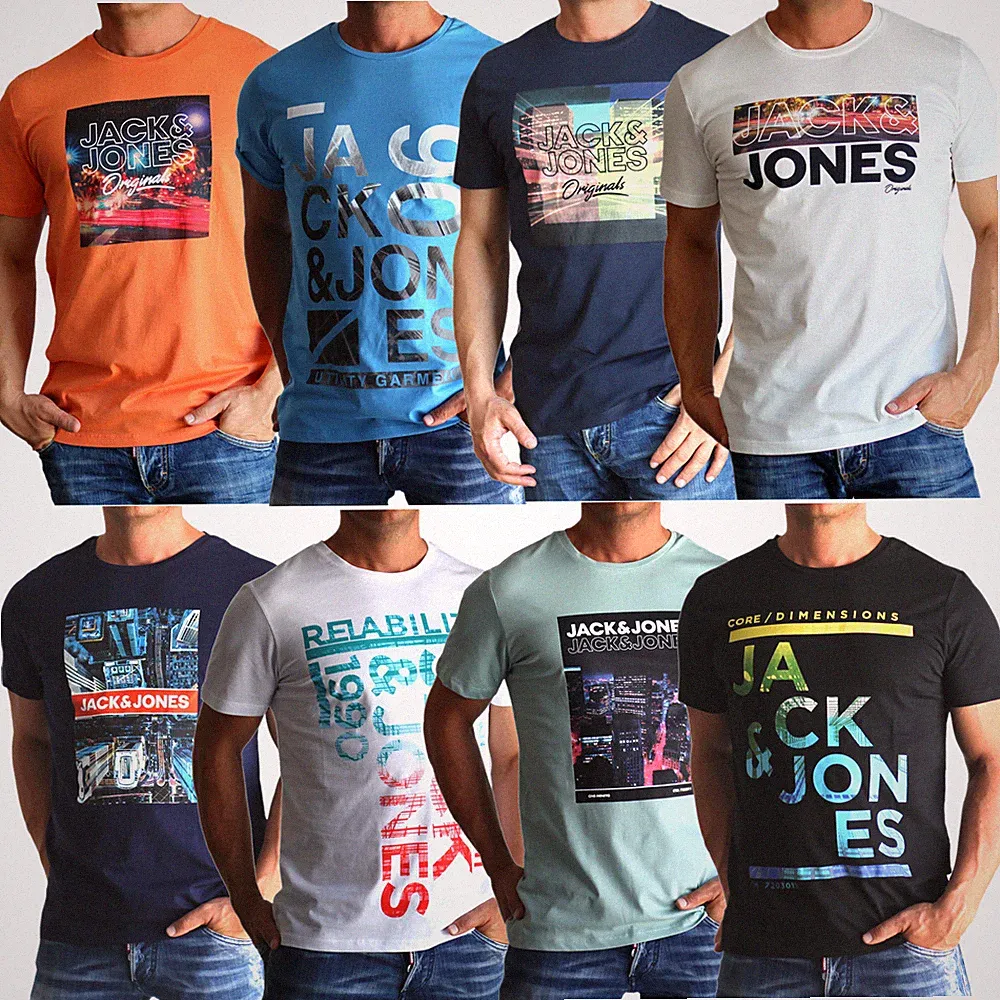 Jack & Jones Herren Mix T-Shirt Logo Print 3er oder 6er Pack Set Rundhals SALE