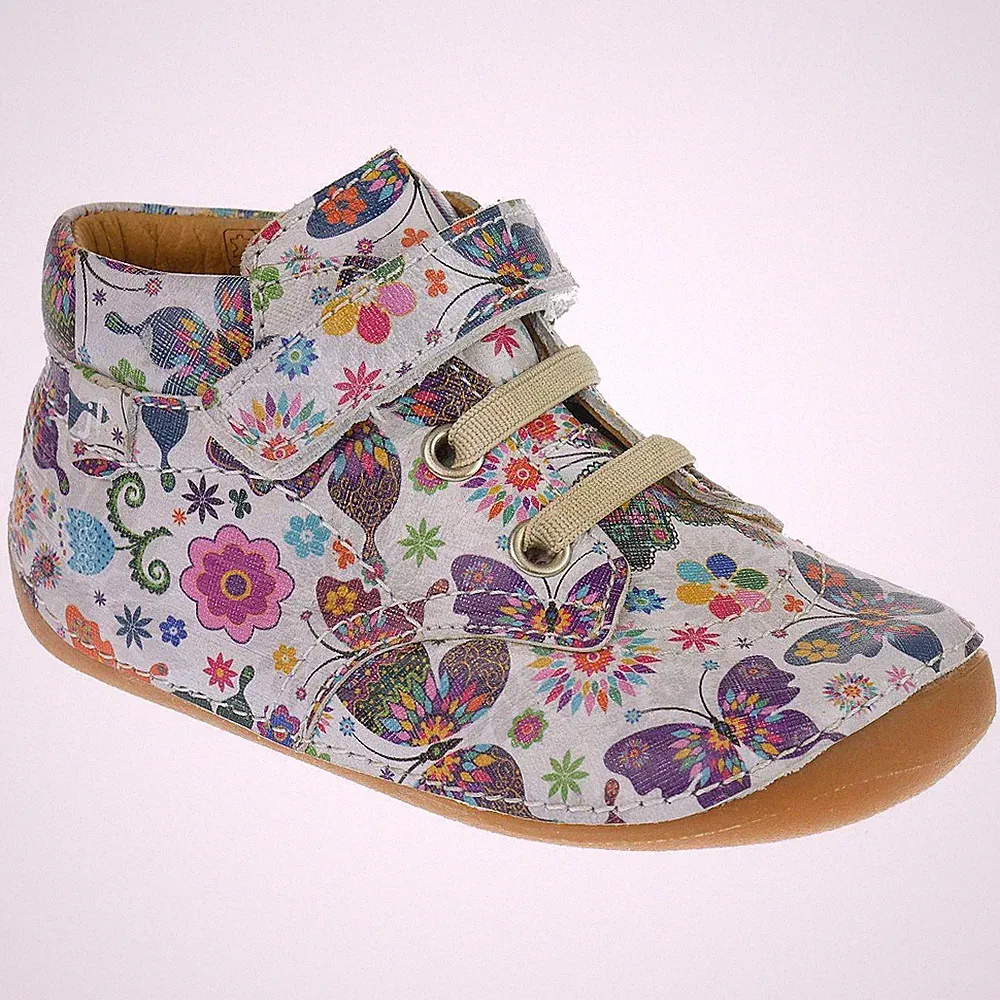 JOCHIE Lauflernschuh 19050 Multi-Flower weiches Leder Klett Gummiband Gr.18-23