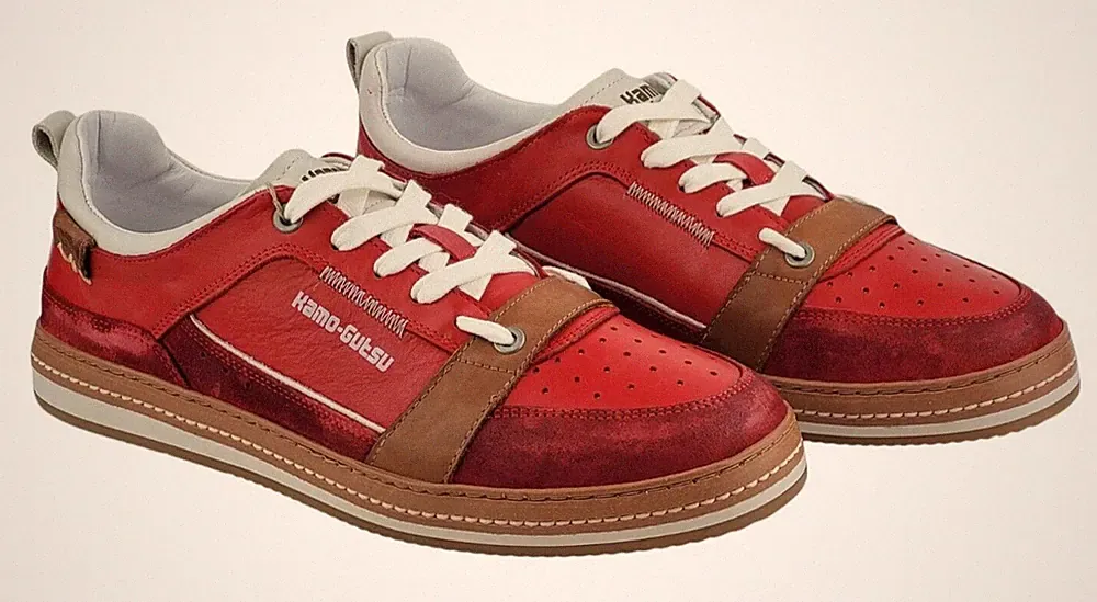 KAMO-GUTSU Schuhe Campo 058 Lavato Spritz rot Echtleder Herren Sneaker