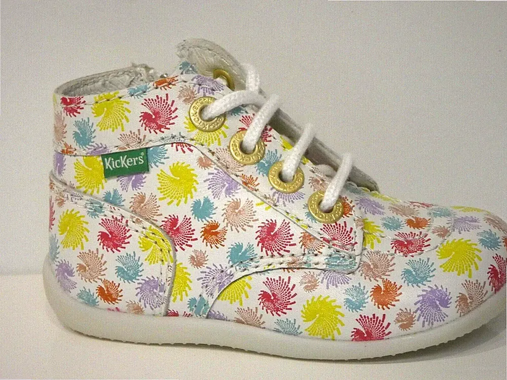 Kickers Schuhe Lauflernschuhe Bonzip-2 weiß bunt multicolor Leder Mittel