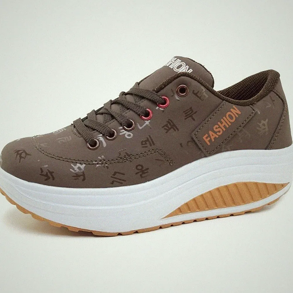 Laufschuhe Damen Plateau Schnürer Turnschuhe Dämpfung Keilabsatz Fitnessschuhe
