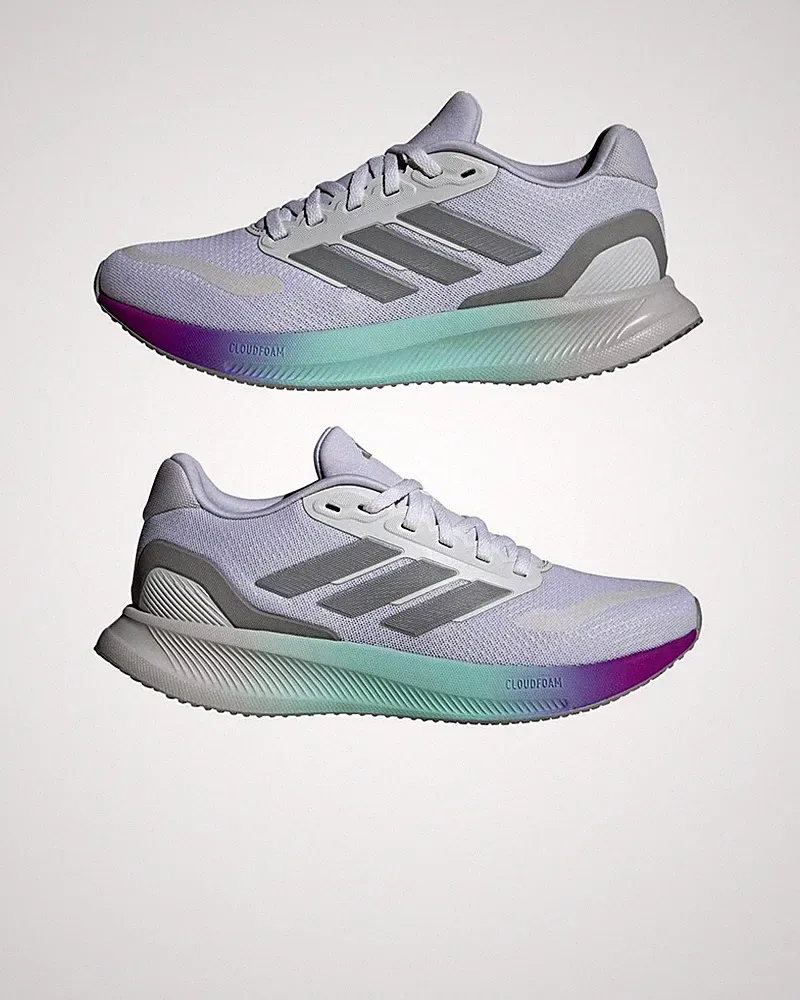 Laufschuhe Sneaker DAMEN Adidas RUNFALCON 5 Weiß Lila Jogging