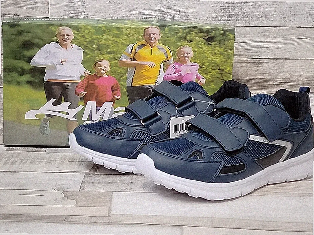 Magnus Herren Sportschuh blau mit zwei Klettverschlüssen, helle Laufsohle bequem
