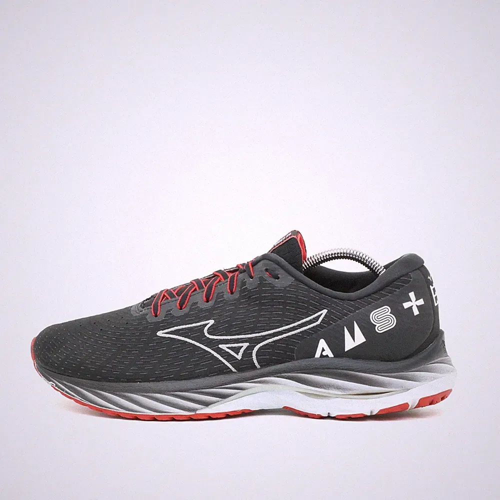 Mizuno Herren Wave Rider Sneaker Schwarz Rot Mesh Dämpfung Laufschuh EU 44