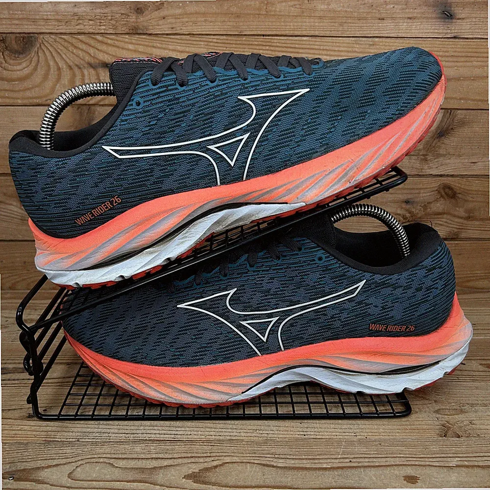 Mizuno Turnschuhe Herren Gr. UK 9 Wave Rider 26 marineblau türkis hellorange Laufschuhe