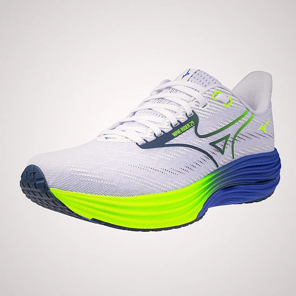 Mizuno Wave Rider 29, Herren, weiß-blau-gelb, Laufschuhe