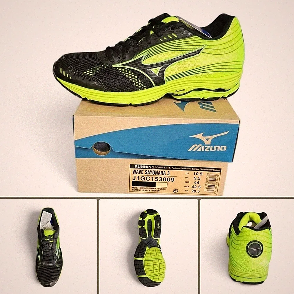 Mizuno Wave Sayonara 3 Herren Laufschuhe Gr. 44 / UK 9.5 Schwarz Gelb