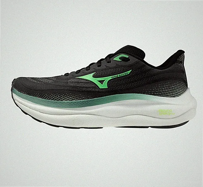 Mizuno Wave Sky 9 Herren Laufschuhe 55 Running Schwarz Grün Schnellverschluss