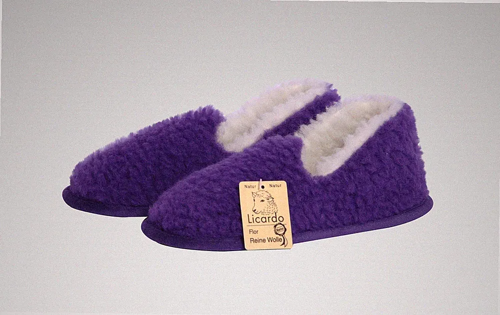 Mokassin Hausschuhe Heimschuhe Fußwärmer mit Sohle Wolle lila (36/37)