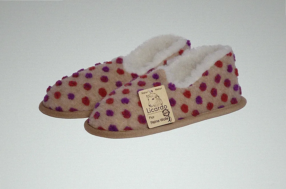 Mokassin Hausschuhe Heimschuhe Fußwärmer mit Sohle Wolle Noppen beige (40/41)