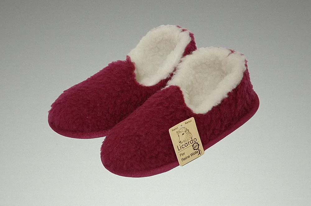 Mokassin Hausschuhe Heimschuhe Fußwärmer mit Sohle Wolle Noppen bordeaux (36/37)