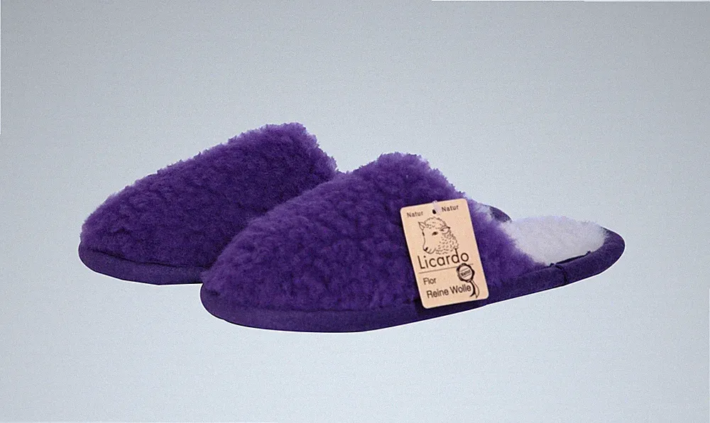 Mokassin Heimschuhe Fußwärmer mit Sohle Wolle lila (40/41)