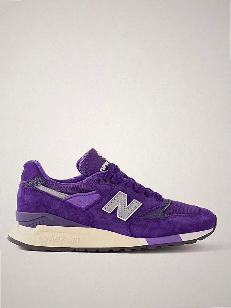 New Balance 998 Schuhe in Lila und Weiß Made in USA Leder Turnschuhe