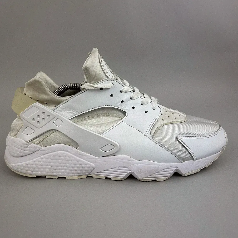 Nike Air Huarache Turnschuhe Herren UK 11 Weiß Leder Nylon Retro Laufschuhe