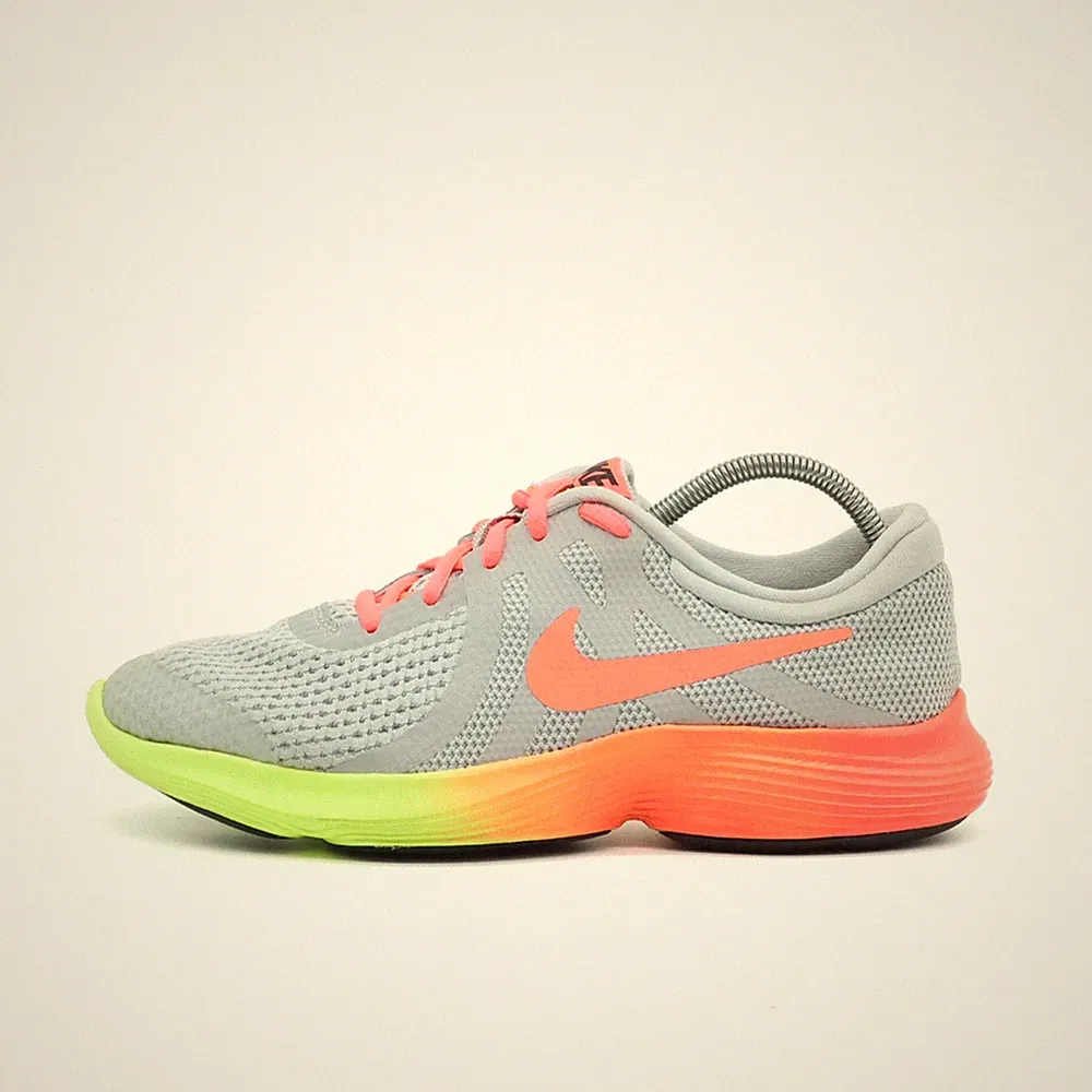 Nike Damen Revolution 4 Sneaker Grau/Pink/Neongelb Niedrig Laufschuhe EU 38.5