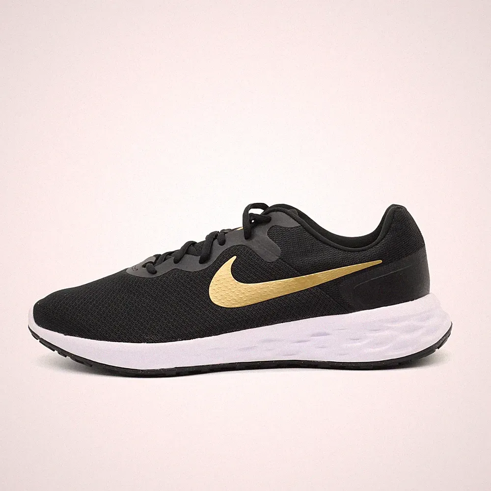 Nike Herren Revolution 6 Sneaker Schwarz/Gold Mesh Niedrig Laufschuhe EU 47.5
