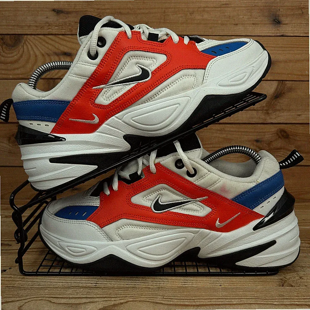 Nike Turnschuhe Damen UK 6 M2K Tekno weiß rot blau klobig Plateau Papa Schuhe