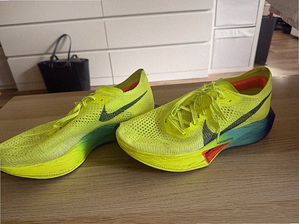 Nike ZoomX Vaporfly Next% Herren Laufschuhe Sneaker Gelb/Blau EU 45,5 AJ3857-700