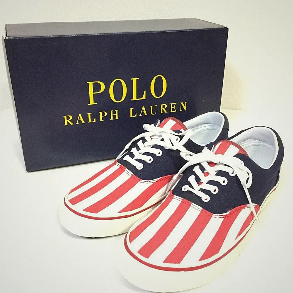 Polo Ralph Lauren Thorton Stars & Stripes Canvas Sneakers 9,5 US Neu Karton