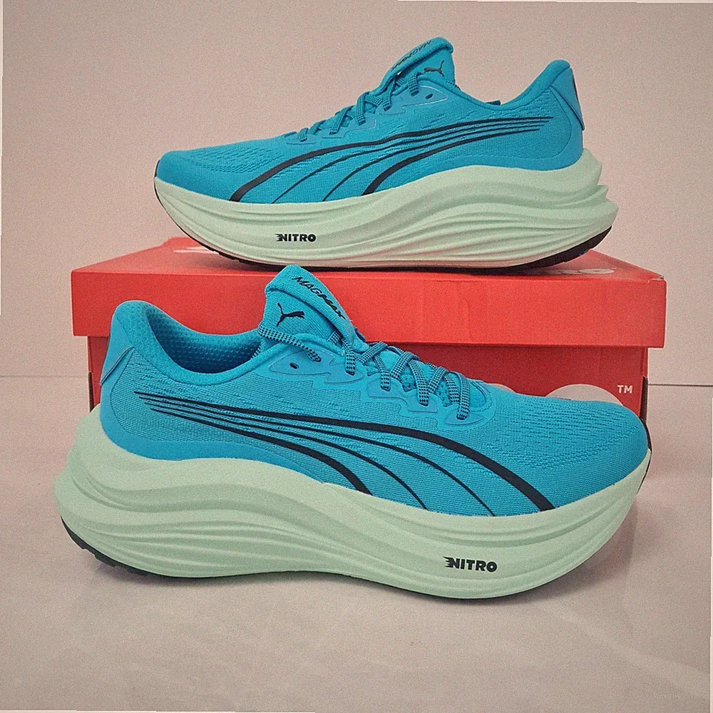 Puma MagMax Nitro Herren Laufschuhe blau gepolstert Komfort Sport...
