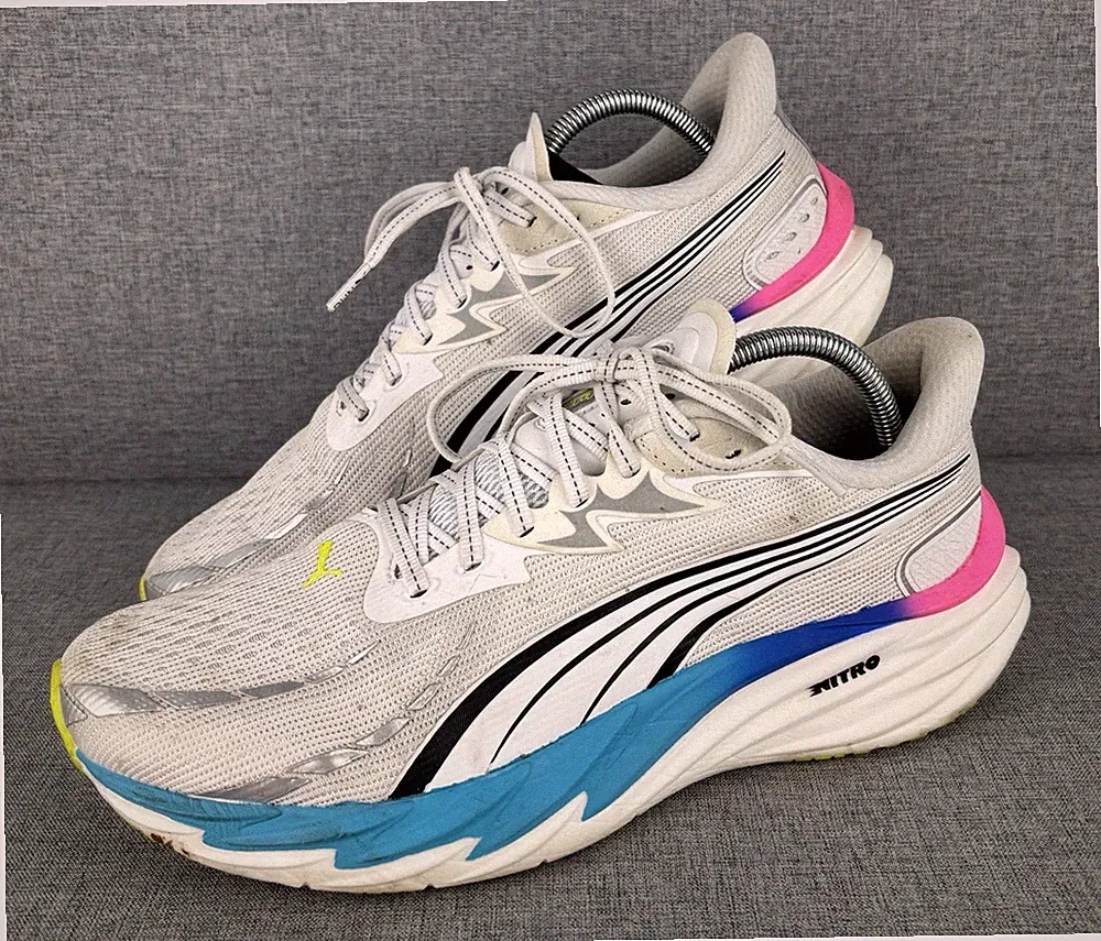 Puma MagMax Nitro Herren Laufschuhe weiß blau pink UK 10 311140-26