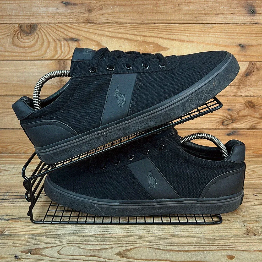 Ralph Lauren Turnschuhe Herren Größe UK 9 Hanford schwarz Canvas Leder Polo RL Schuhe