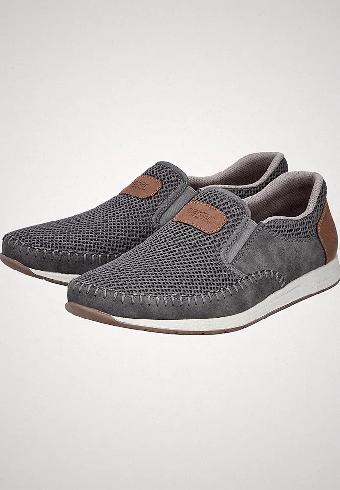 Rieker Herren Schlupfschuh Slipper mit Stretcheinsätzen 11954-45 Grey