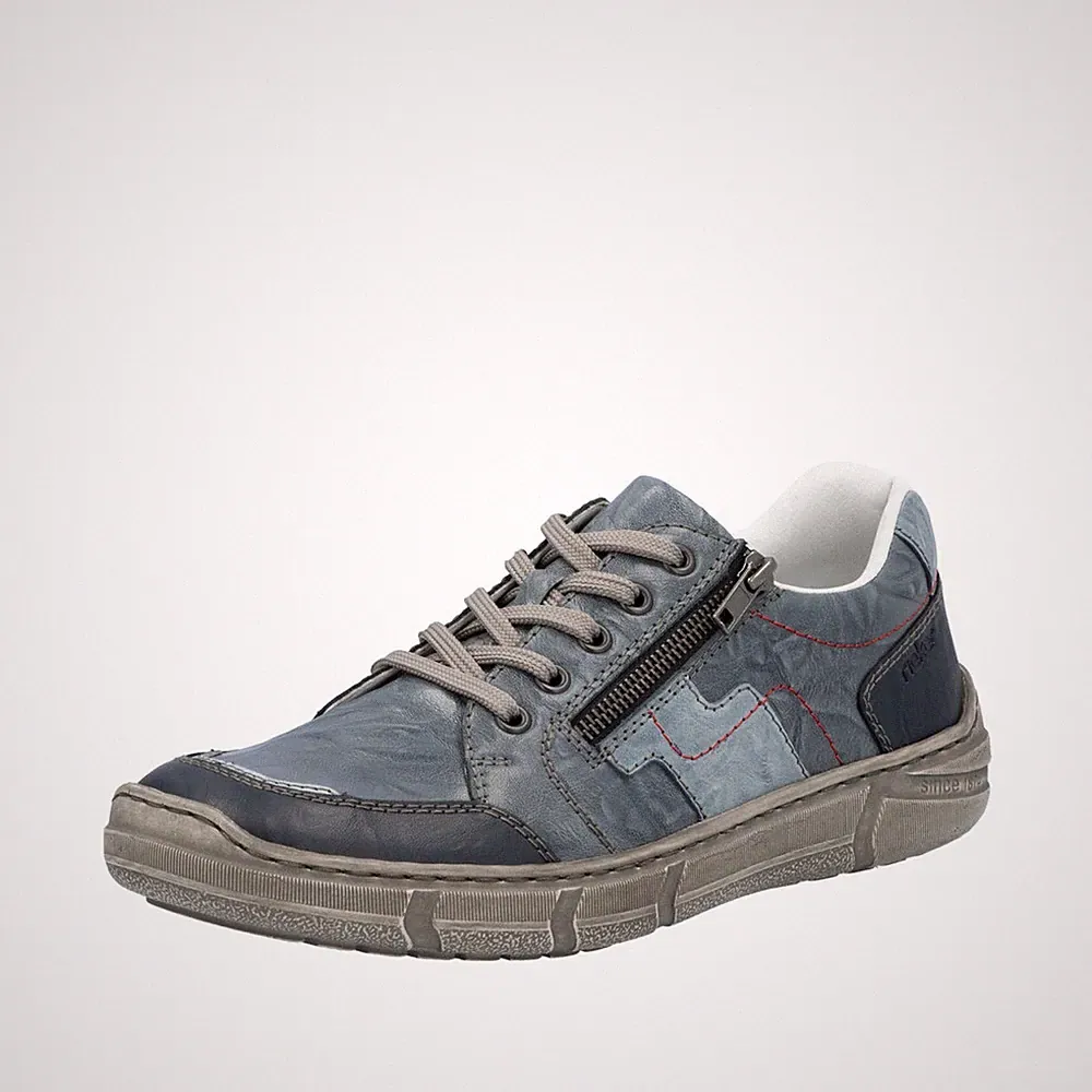 Rieker Herren Schnürschuh aus Leder im Patchwork Design mit Reißverschluss 04004