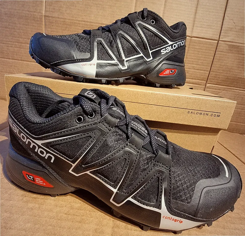 Salomon Herren UK7 Speedcross Vario 2 Trail Laufschuhe in Schwarz/Silber - Neu mit Etikett