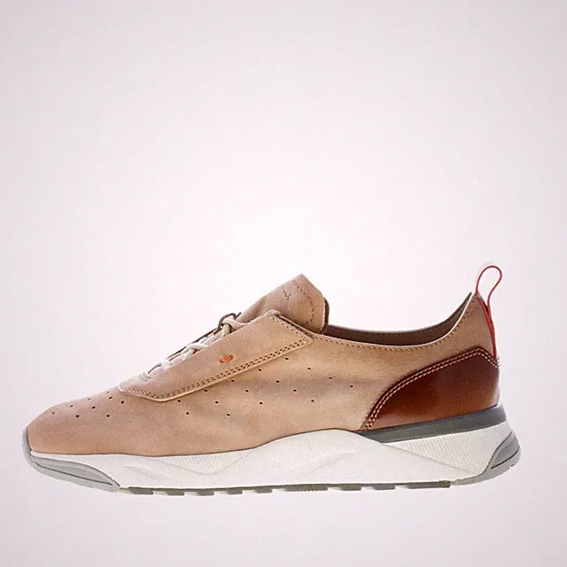 SANTONI Herren Schuhe Sneaker Running aus weichem und edlem Nubuk beige und braun